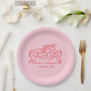 hand drawn heart couple whimsical wedding paper plate