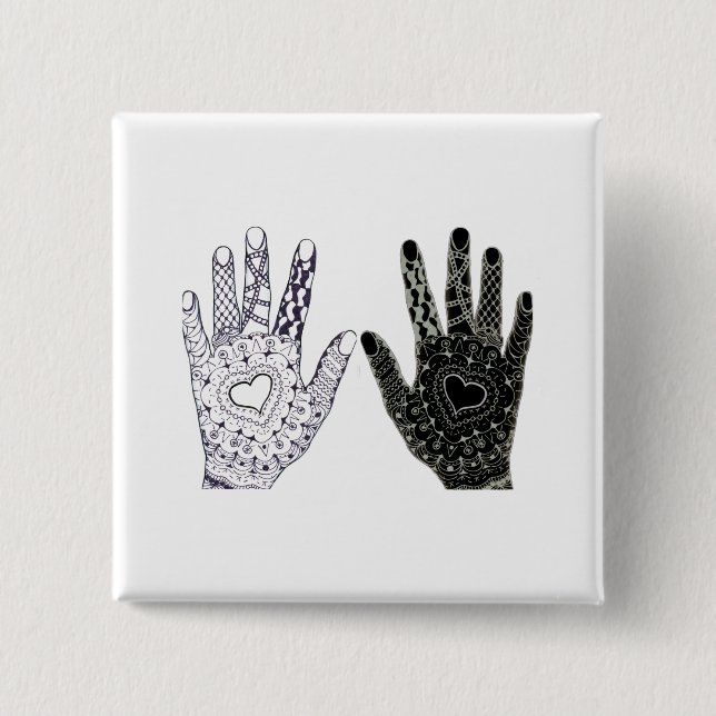 Hand Drawn Heart Doodled Hands 15 Cm Square Badge (Front)