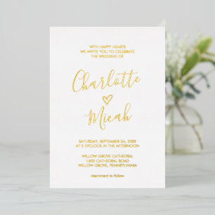 Hand Drawn Heart Gold Foil Text Wedding