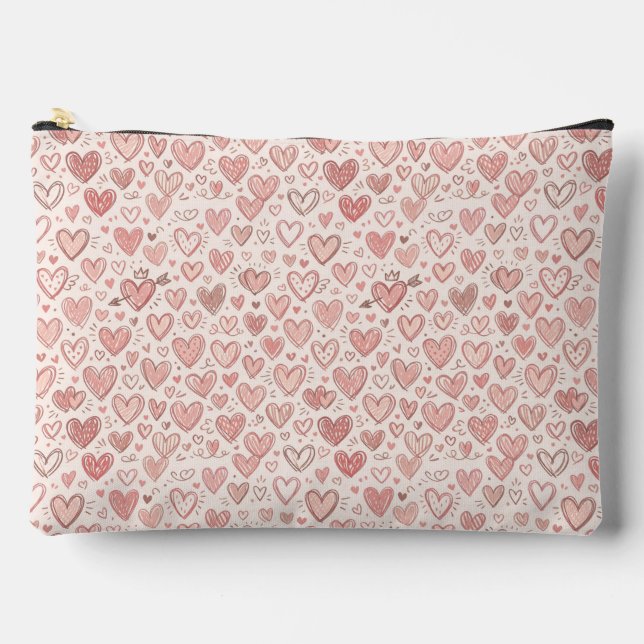 Hand-Drawn Heart Pattern Accessory Pouch (Front)