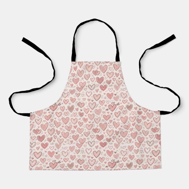 Hand-Drawn Heart Pattern Apron (Front)
