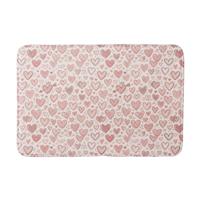 Hand-Drawn Heart Pattern Bath Mat (Front)