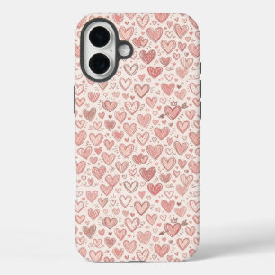 Hand-Drawn Heart Pattern iPhone 16 Plus Case