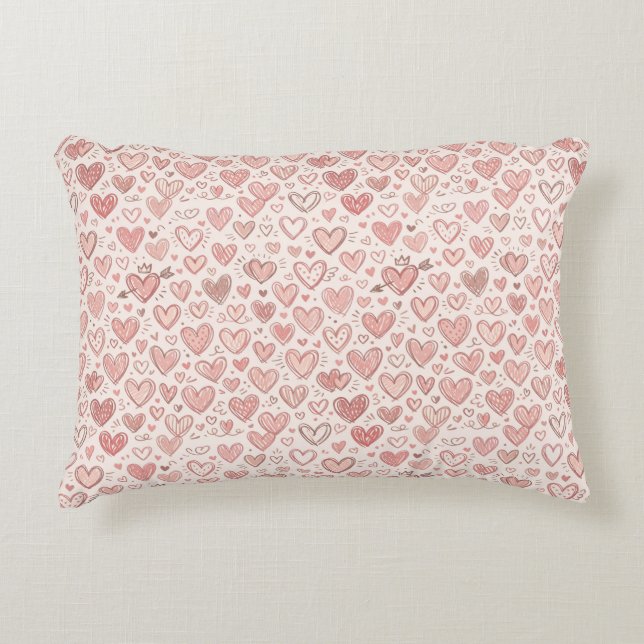 Hand-Drawn Heart Pattern Decorative Cushion (Front)