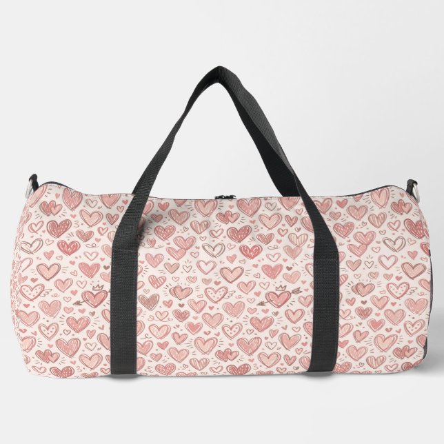 Hand-Drawn Heart Pattern Duffle Bag (Front)
