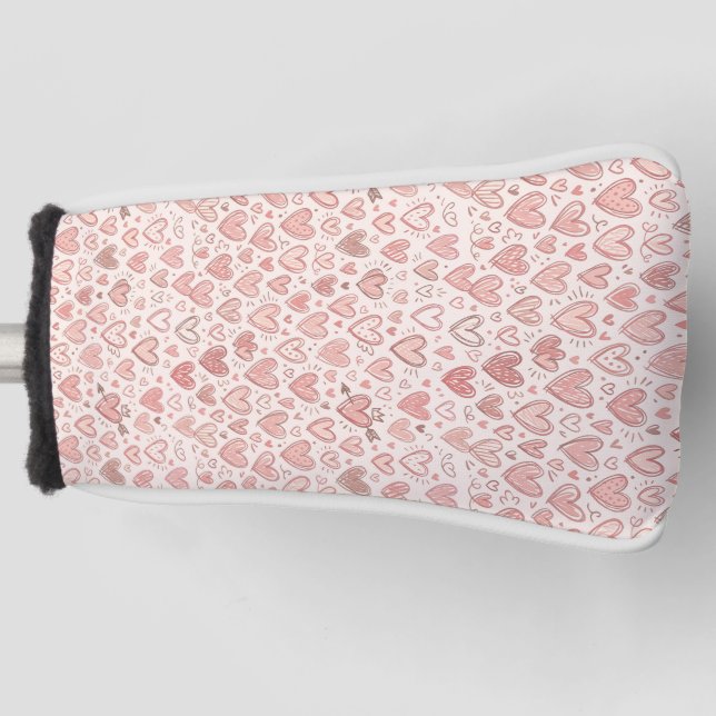 Hand-Drawn Heart Pattern Golf Head Cover (Front)