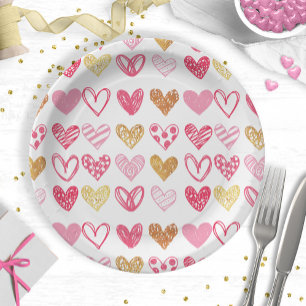Hand Drawn Heart Pattern ID470 Paper Plate