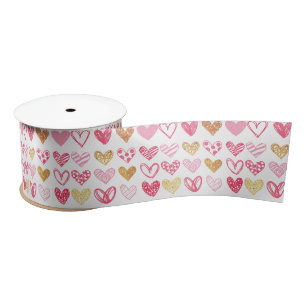 Hand Drawn Heart Pattern ID470 Satin Ribbon