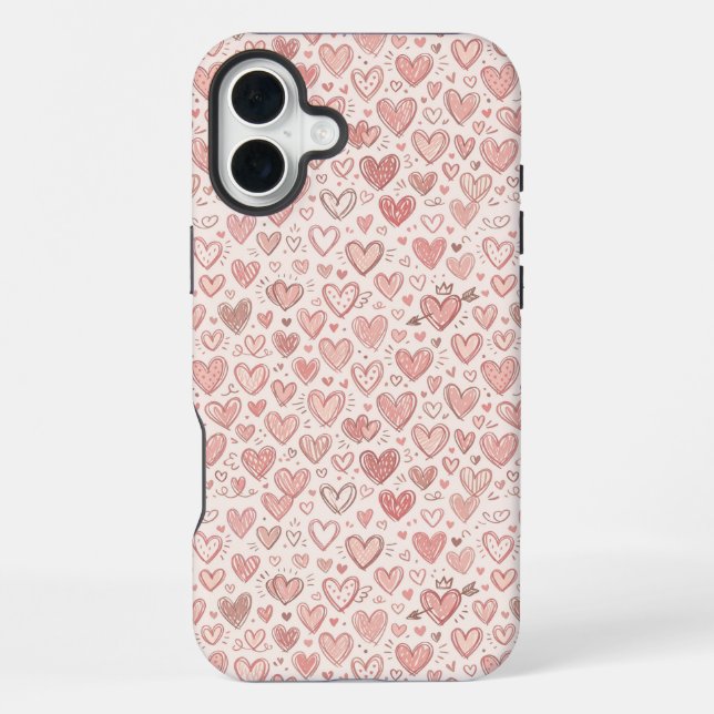 Hand-Drawn Heart Pattern iPhone Case (Back)