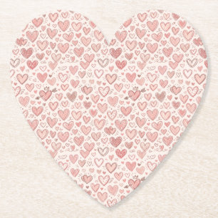 Hand-Drawn Heart Pattern Paper Coaster