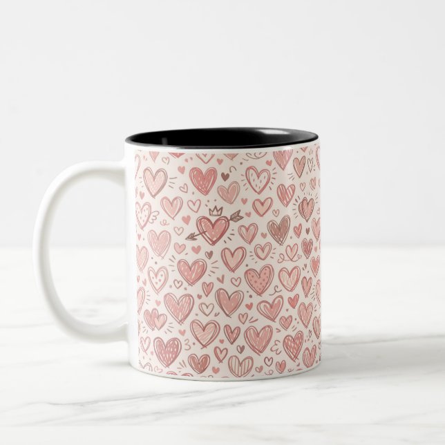 Hand-Drawn Heart Pattern Two-Tone Coffee Mug (Left)