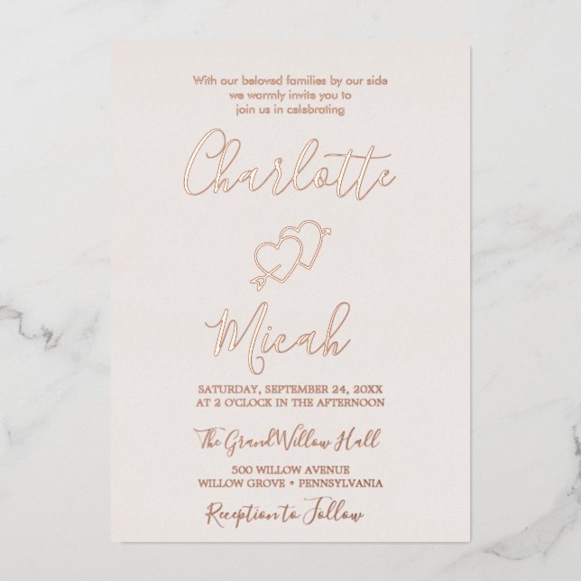 Hand-Drawn Heart | Rose Gold Foil Text Blush  (Front)