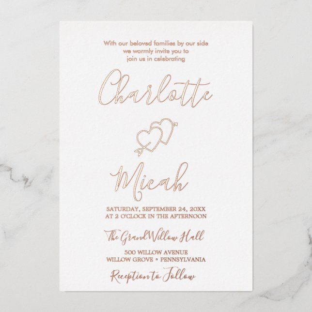 Hand-Drawn Heart | Rose Gold Foil Wedding  (Front)