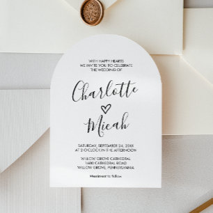 Hand Drawn Heart Simple Minimal Boho Arch Wedding Invitation