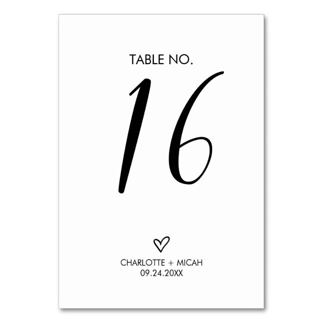 Hand Drawn Heart Table Number (Front)