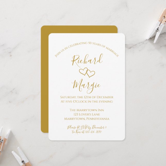 Hand Drawn Hearts 50th Wedding Anniversary Party Invitation (Front/Back In Situ)