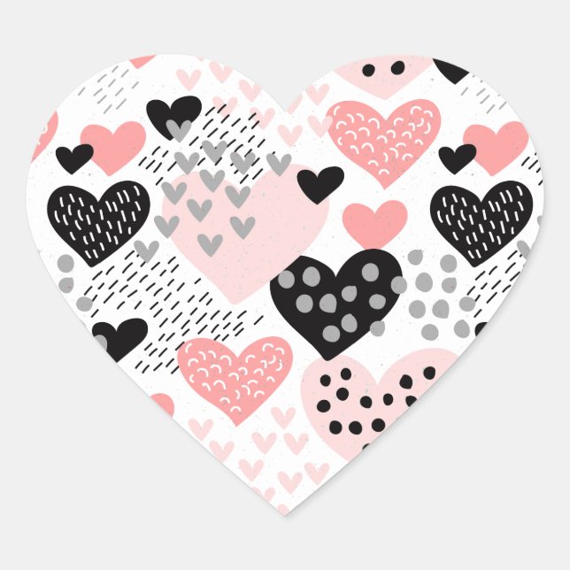 Hand Drawn Hearts and Dots Pattern ID471 Heart Sticker (Front)