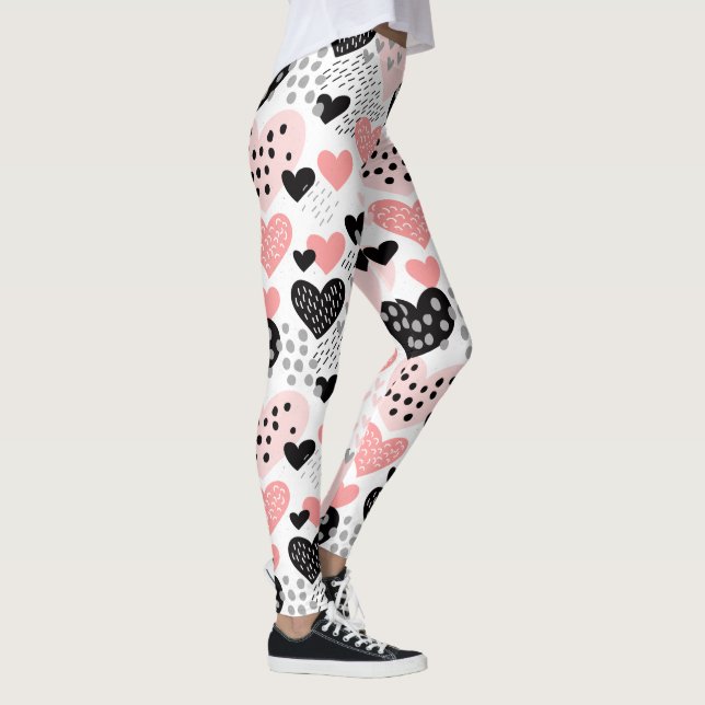 Hand Drawn Hearts and Dots Pattern ID471 Leggings (Right)
