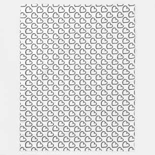 Hand drawn hearts design black on white fleece blanket