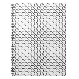 Hand drawn hearts design black on white spiral notebook