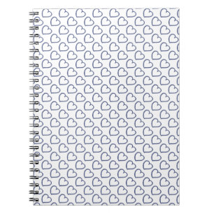 Hand drawn hearts design dark blue on white spiral notebook