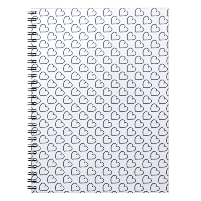 Hand drawn hearts design dark blue on white spiral notebook (Front)