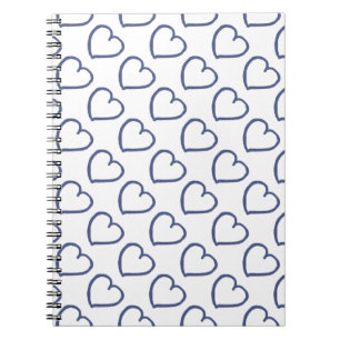 Hand drawn hearts design dark blue on white spiral notebook