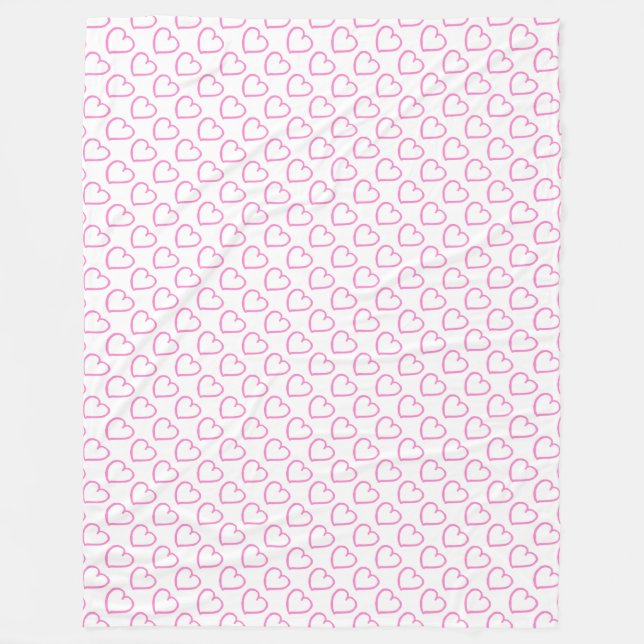Hand drawn hearts design pink on white fleece blanket (Front)