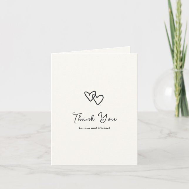 Hand Drawn Hearts Doodle Modern Wedding Thank You Card (Front)