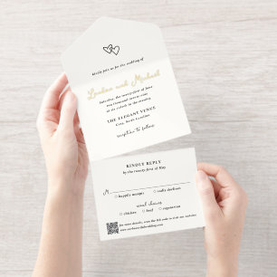 Hand Drawn Hearts Doodle QR Code Modern Wedding All In One Invitation