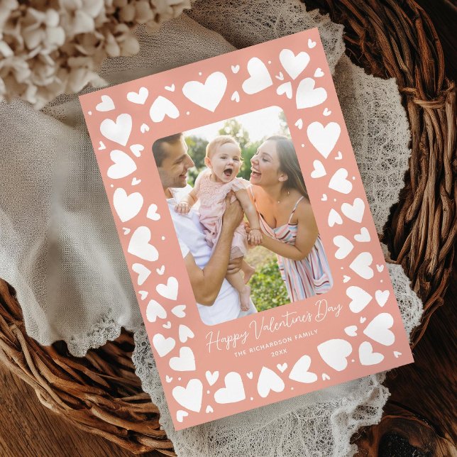 Hand drawn Hearts Frame Valentines Day Photo Holiday Card (Creator Uploaded)