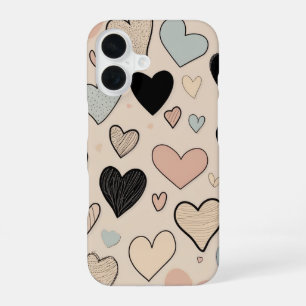 Hand-Drawn Hearts iPhone 16 Case