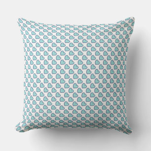 Hand drawn hearts pattern light dark blue on white cushion
