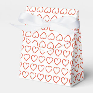Hand drawn hearts pattern red on white favour box