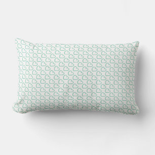 Hand drawn hearts pattern turquoise blue on white lumbar cushion