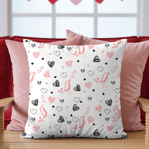 Hand Drawn Hearts Pillow Romantic Love Gift Design