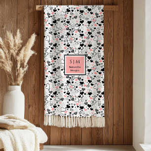 Hand Drawn Hearts Romantic Wedding Love Gift Art Fleece Blanket