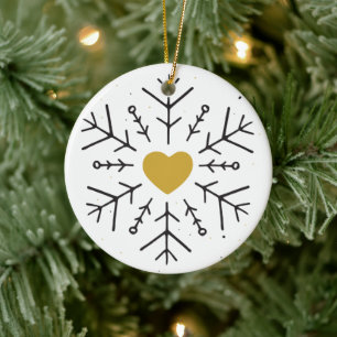 Hand Drawn Hearts Snowflake Cartoon Images Design Ceramic Tree Decoration