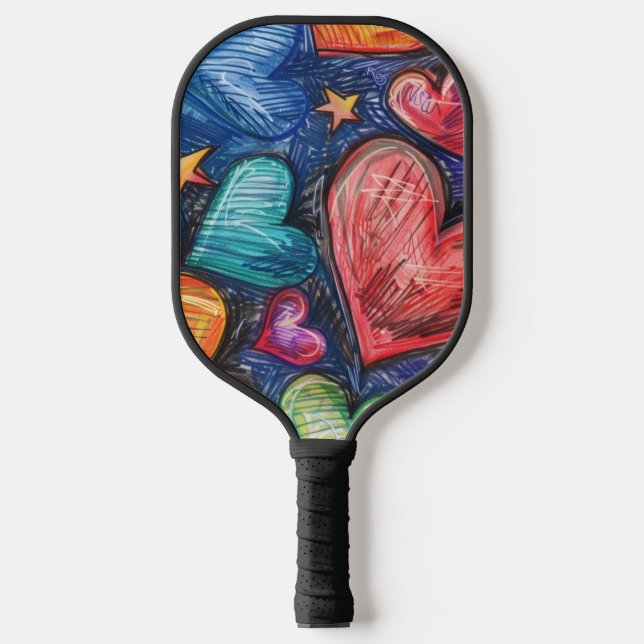 Hand Drawn Hearts & Stars Pickleball Paddle (Front)