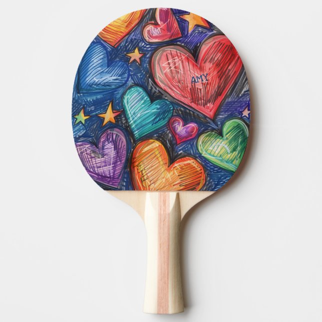 Hand Drawn Hearts & Stars Ping Pong Paddle (Front)