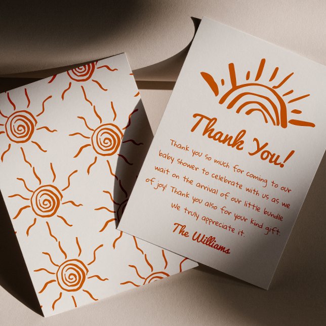 Hand Drawn Here Comes The Son Baby Shower Thank You Card (Creator Uploaded)