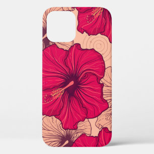 Hand Drawn Hibiscus Flowers Vintage iPhone 12 Case