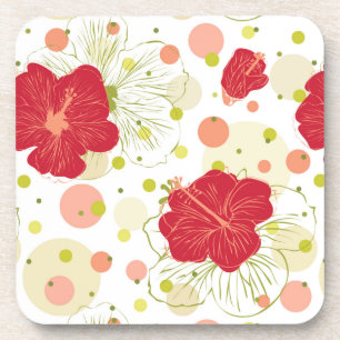 Hand Drawn Hibiscus Pattern Coaster