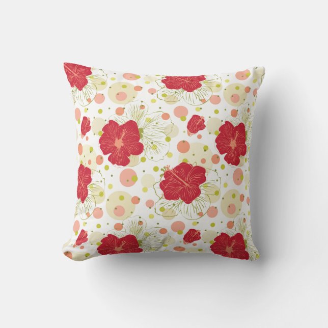 Hand Drawn Hibiscus Pattern Cushion (Front)