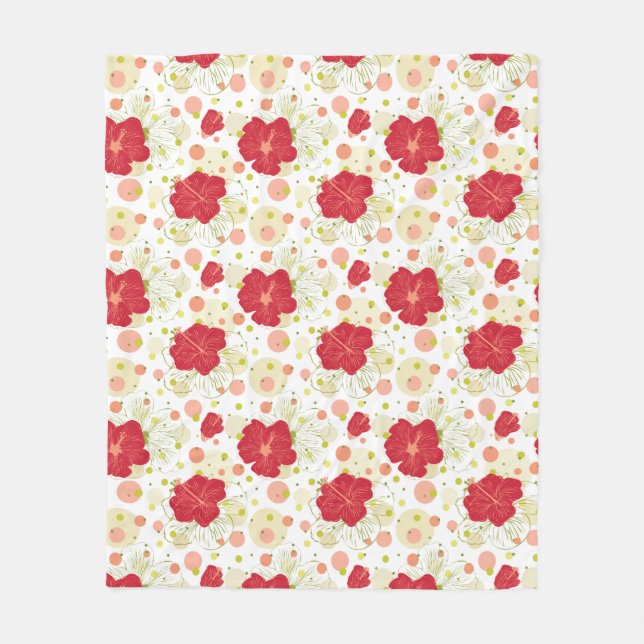 Hand Drawn Hibiscus Pattern Fleece Blanket (Front)
