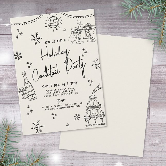Hand Drawn Holiday Cocktail Party Invitation (Hand Drawn Holiday Cocktail Party Invitation)