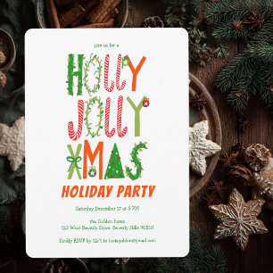Hand Drawn Holly Jolly Christmas CUSTOM Holiday Invitation