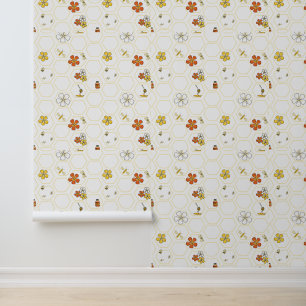 Hand-Drawn Honeycomb and Bumblebee Wallpaper