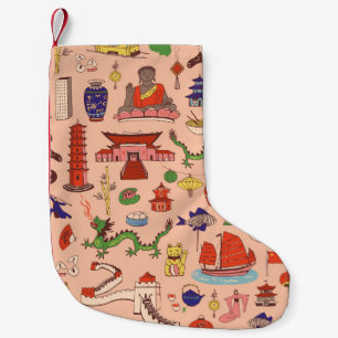 Hand-drawn Hong Kong motifs: seamless pattern Small Christmas Stocking