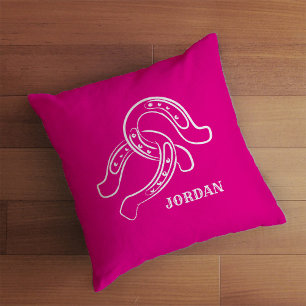 Hand-Drawn Horseshoes Hot Pink Cowgirl Cushion